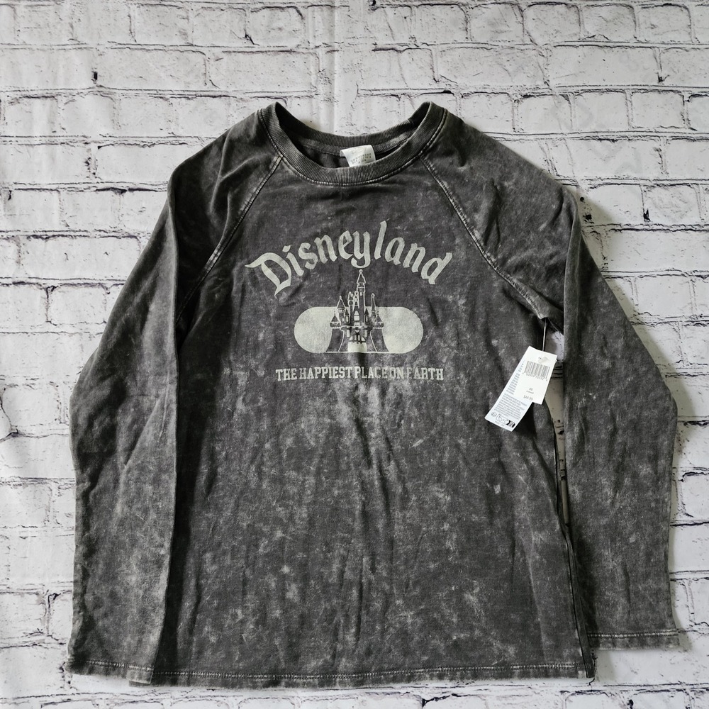 Disney Disneyland Mineral Wash Long Sleeve Shirt Gray XS Sleeping Beauty Castle